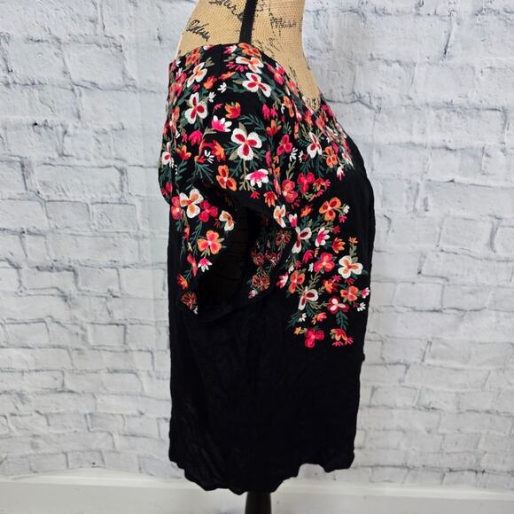 Savanna Jane boho top plus Sz 1x cap sleeve black embroidered blouse A29 - Picture 3 of 4